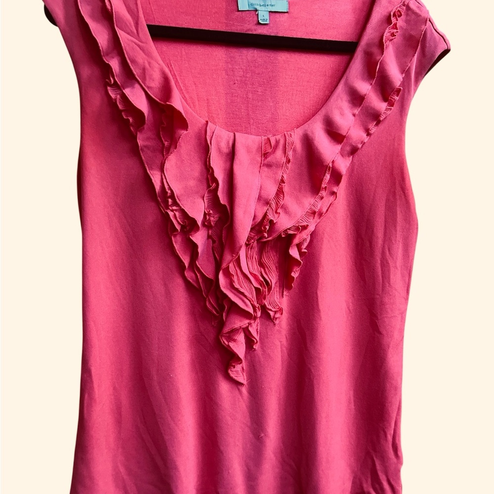 Classiques Entier Coral Silk Blend Ruffle Front Blouse – Size L